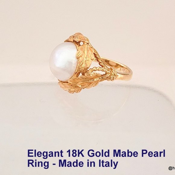 18k Gold 12mm Cultured MABE PEARL Arte d'Oro Ring Italy - Picture 3 of 4
